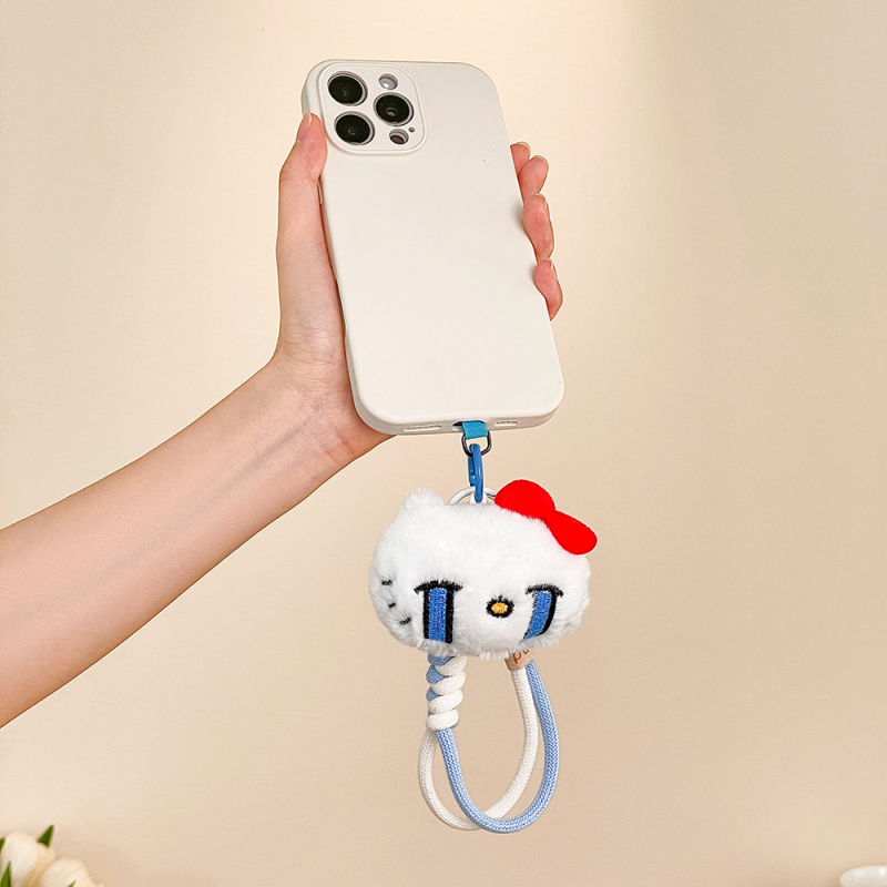 Plīša kaķēna piekariņš telefonam, roku darbs, animācijas motīvs, aksesuārs ziemas 2025 izlaidumam