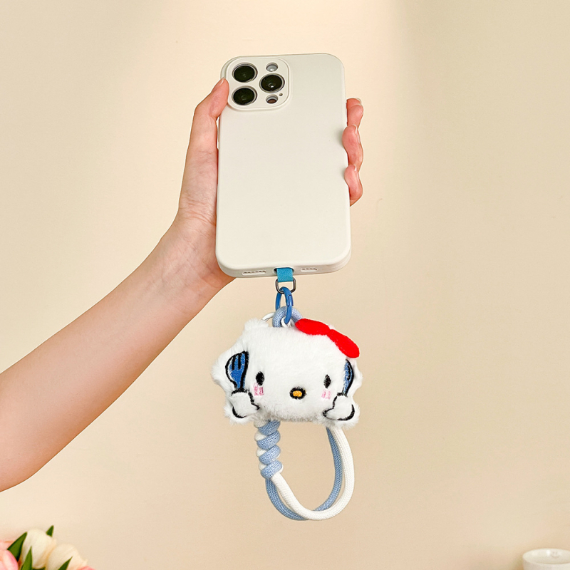 Plīša kaķēna piekariņš telefonam, roku darbs, animācijas motīvs, aksesuārs ziemas 2025 izlaidumam