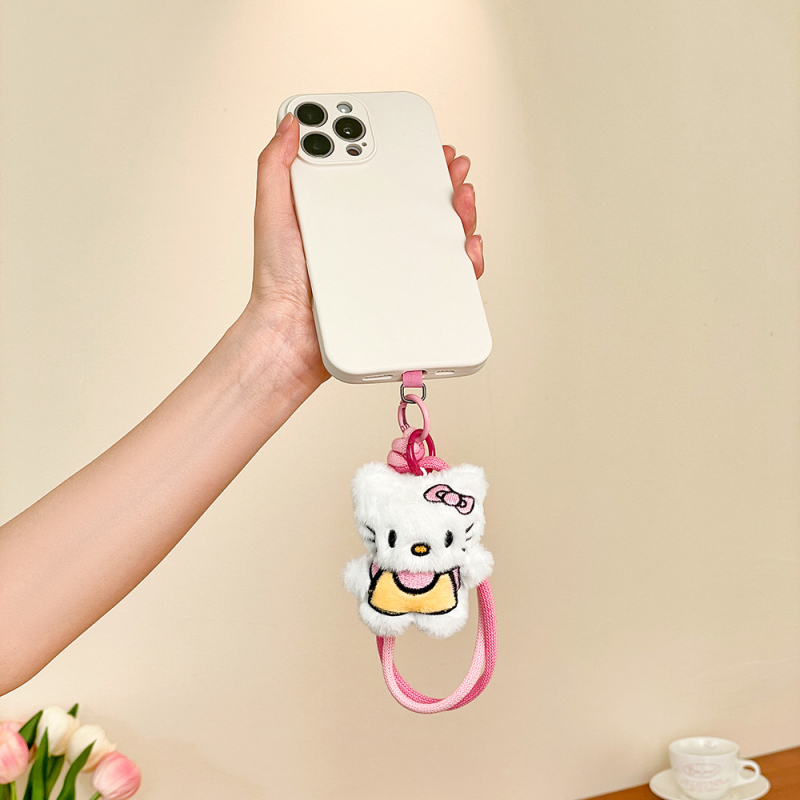 Plīša kaķēna piekariņš telefonam, roku darbs, animācijas motīvs, aksesuārs ziemas 2025 izlaidumam