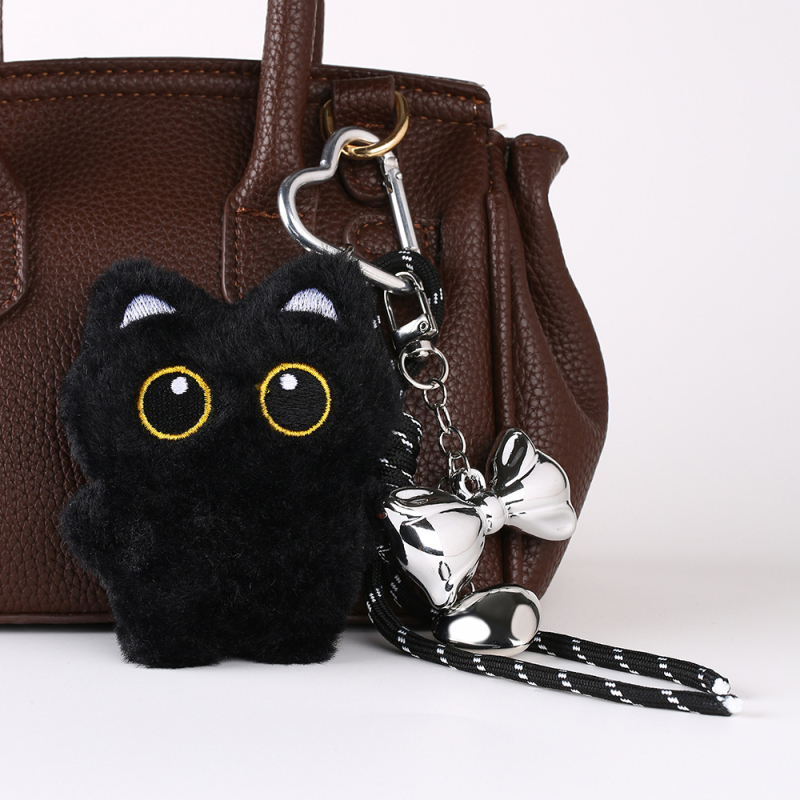 Plīša kaķēna piekariņš telefonam, roku darbs, animācijas motīvs, aksesuārs ziemas 2025 izlaidumam