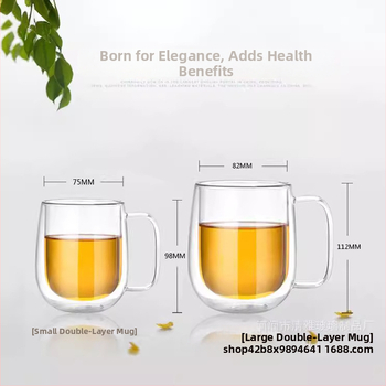 Dviejų sienelių borosilikatinio stiklo puodelis su rankena, atsparus temperatūrai, rankų darbo