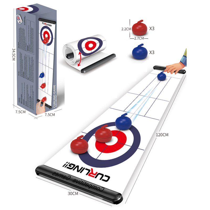 Švietėjiška stalinė žaidimų lenta — futbolas, boulingas ir curling, plastikinė konstrukcija, tėvų-vaikų sąveika, skirta 4–14 metų vaikams