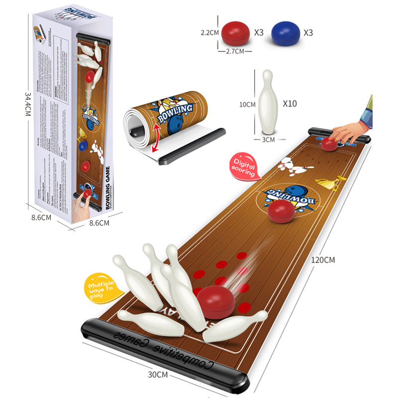 Švietėjiška stalinė žaidimų lenta — futbolas, boulingas ir curling, plastikinė konstrukcija, tėvų-vaikų sąveika, skirta 4–14 metų vaikams