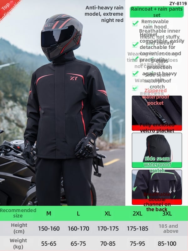 Podijeljeni kišni set za vožnju motociklom i električnim biciklom s reflektirajućim dizajnom, hlače za kišu cijelog tijela za odrasle, tkanina Chunya Spinning, PVC premaz, mogućnost tiska loga