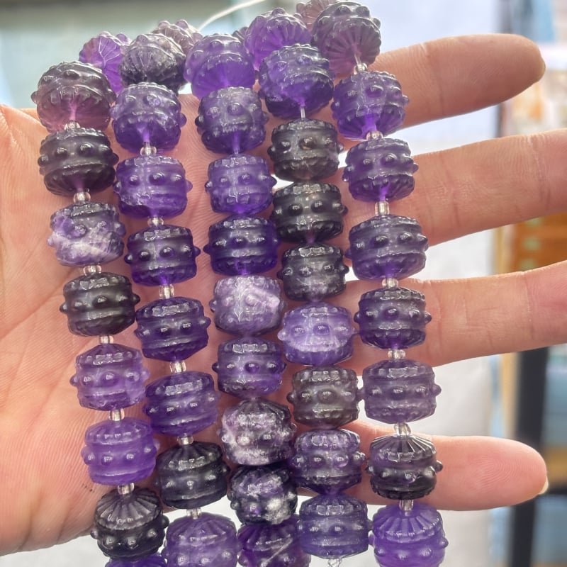 Perle - prirodni kamen, drum perle s totemskim uzorkom, modni stil, Xi Cui marka, rezanje, brušenje i poliranje