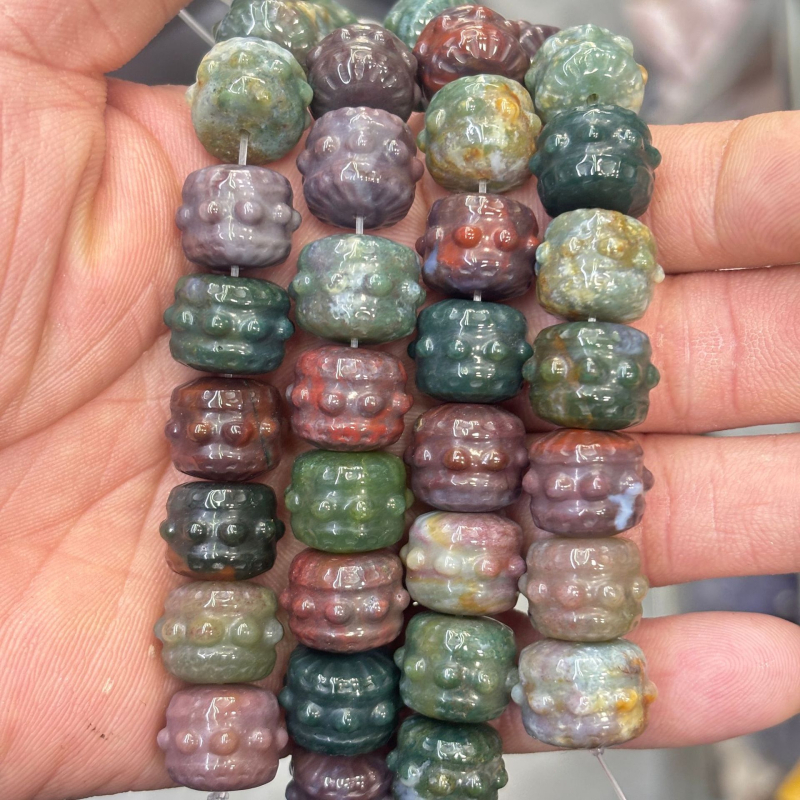 Perle - prirodni kamen, drum perle s totemskim uzorkom, modni stil, Xi Cui marka, rezanje, brušenje i poliranje