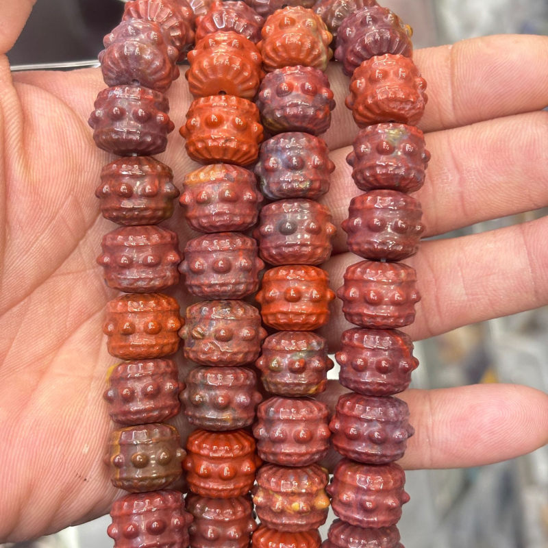 Perle - prirodni kamen, drum perle s totemskim uzorkom, modni stil, Xi Cui marka, rezanje, brušenje i poliranje