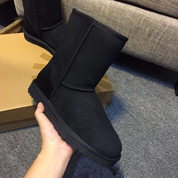 Unisex žieminiai sniego batai, viršutinė dalis – veršienos oda, vidutinio ilgio blauzdos, TPR padas, vidinė pūkų apdaila, dirbtinės vilnos įdėklas