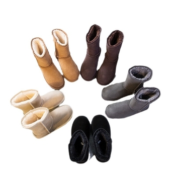 Unisex žieminiai sniego batai, viršutinė dalis – veršienos oda, vidutinio ilgio blauzdos, TPR padas, vidinė pūkų apdaila, dirbtinės vilnos įdėklas