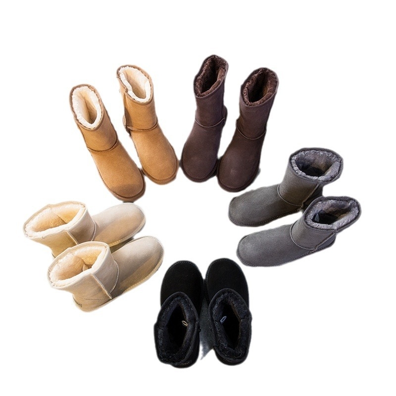 Unisex žieminiai sniego batai, viršutinė dalis – veršienos oda, vidutinio ilgio blauzdos, TPR padas, vidinė pūkų apdaila, dirbtinės vilnos įdėklas