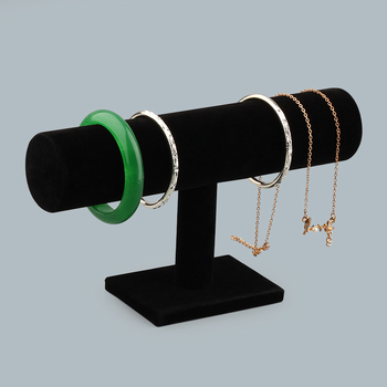 Suport din lemn pentru bijuterii, cu velur, într-o singură linie, formă în T, un nivel