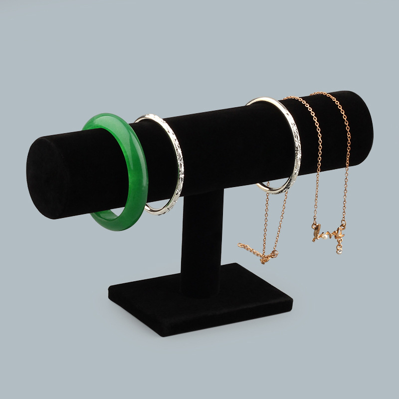 Suport din lemn pentru bijuterii, cu velur, într-o singură linie, formă în T, un nivel