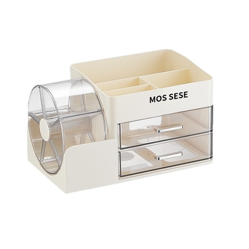 Kutija za kozmetiku s rotirajućim organizatorom za toaletni stol – od plastike, modernan minimalistički stil, otporna na prašinu