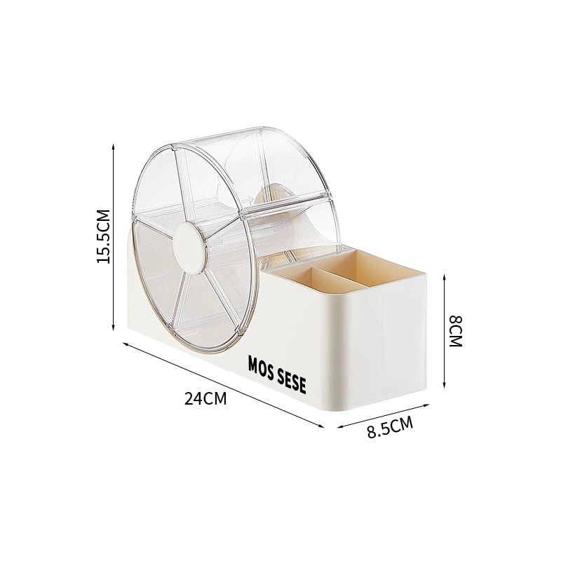 Kutija za kozmetiku s rotirajućim organizatorom za toaletni stol – od plastike, modernan minimalistički stil, otporna na prašinu