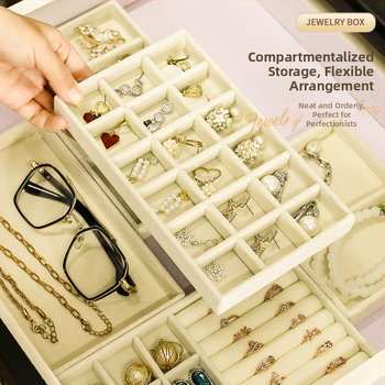 Juvelyrinių papuošalų laikymo dėžutė su skyriais, flanelės medžiaga, stalinis montavimas, 1 sluoksnis, daugiafunkcinė, dulkėms atspari, Korėjos stiliaus