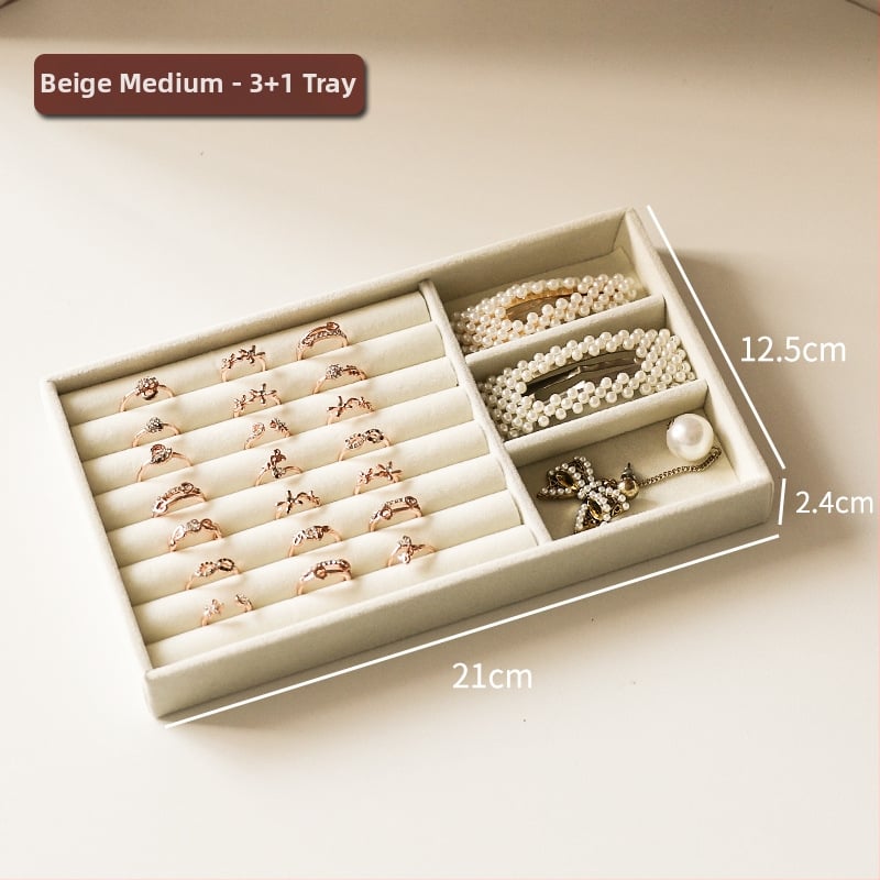 Juvelyrinių papuošalų laikymo dėžutė su skyriais, flanelės medžiaga, stalinis montavimas, 1 sluoksnis, daugiafunkcinė, dulkėms atspari, Korėjos stiliaus