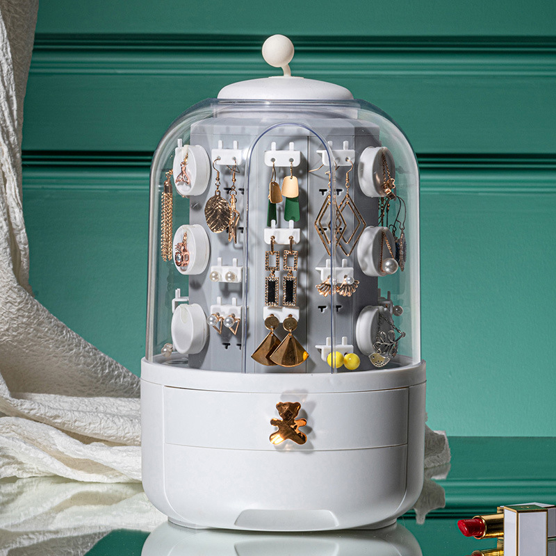 3 pakopų papuošalų laikymo dėžutė staliniam naudojimui – plastikas, dulkių atsparumas, didelė talpa