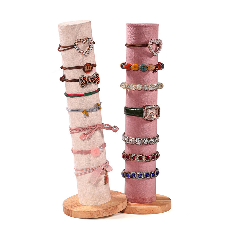 Cilindrisks vertikālais izstādes statīvs matu aksesuāriem, masīvkoks, viena kārta, izsmalcināts dizains