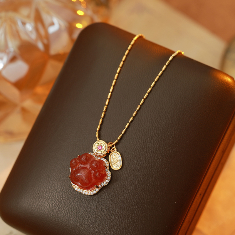 Colier cu labă de pisică din cristal natural, pandantiv geometric, placat cu aur adevărat, stil lux discret, iarna 2025