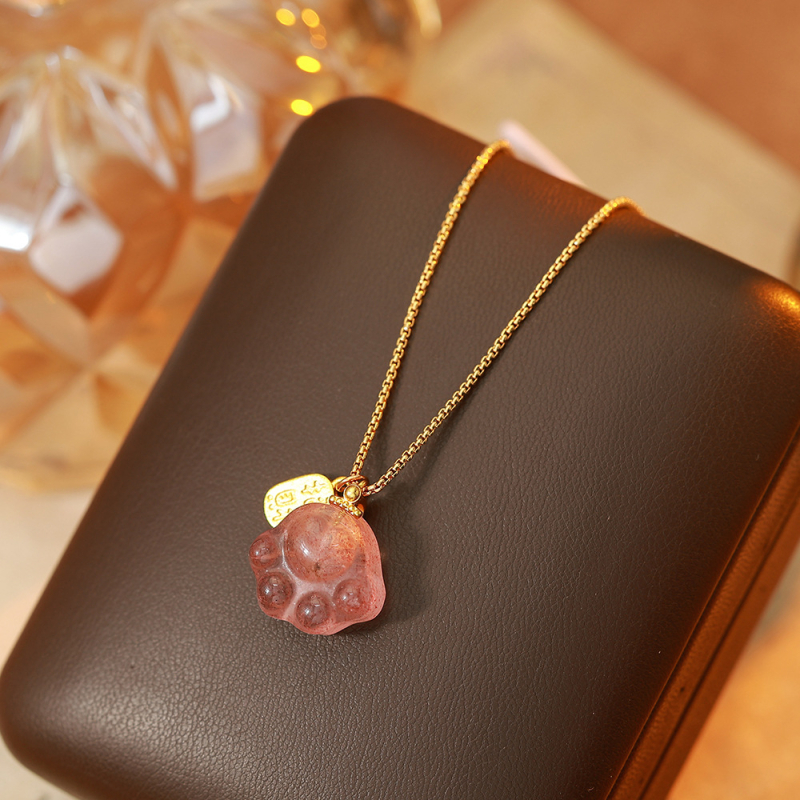 Colier cu labă de pisică din cristal natural, pandantiv geometric, placat cu aur adevărat, stil lux discret, iarna 2025