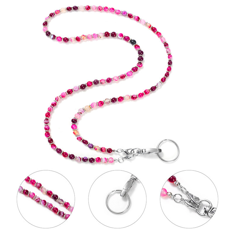 Colier cu lanyard din piatră naturală de cristal, design geometric, lanț de perle, lucrat manual, unisex