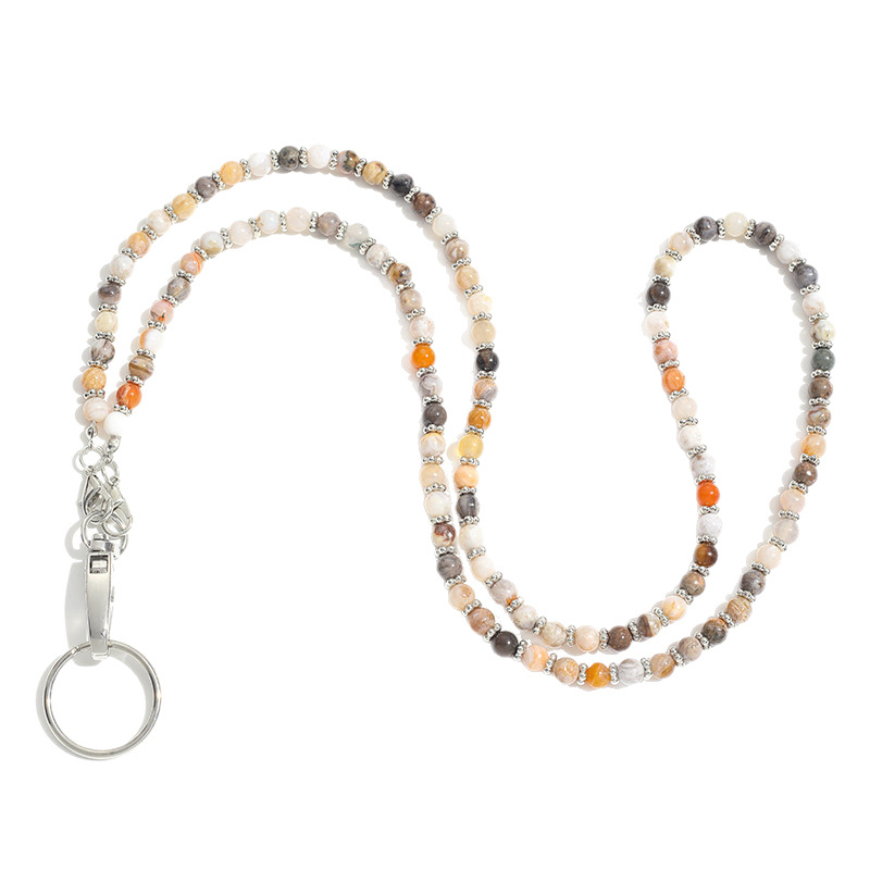 Colier cu lanyard din piatră naturală de cristal, design geometric, lanț de perle, lucrat manual, unisex