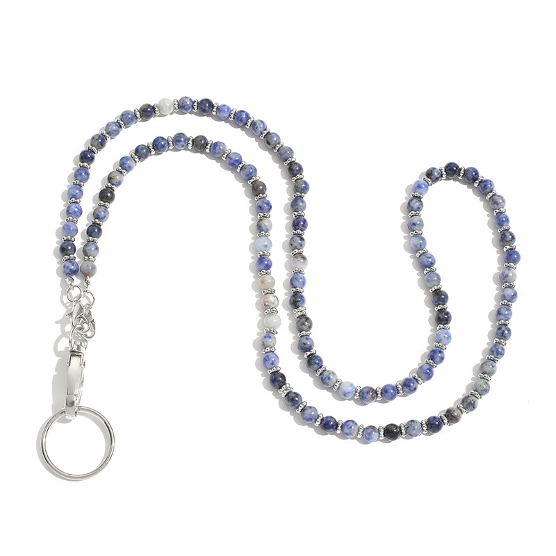 Colier cu lanyard din piatră naturală de cristal, design geometric, lanț de perle, lucrat manual, unisex