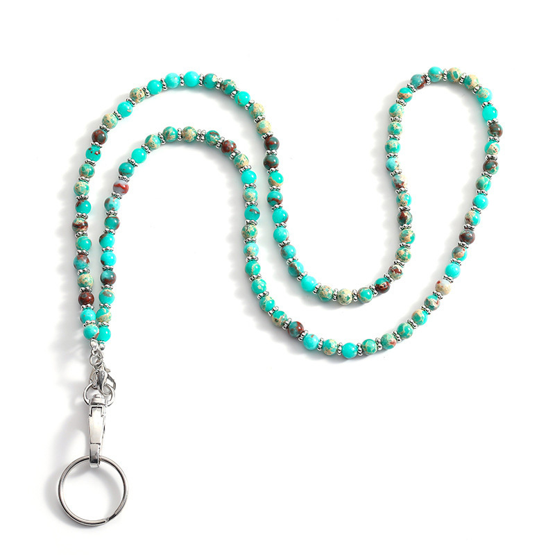 Colier cu lanyard din piatră naturală de cristal, design geometric, lanț de perle, lucrat manual, unisex