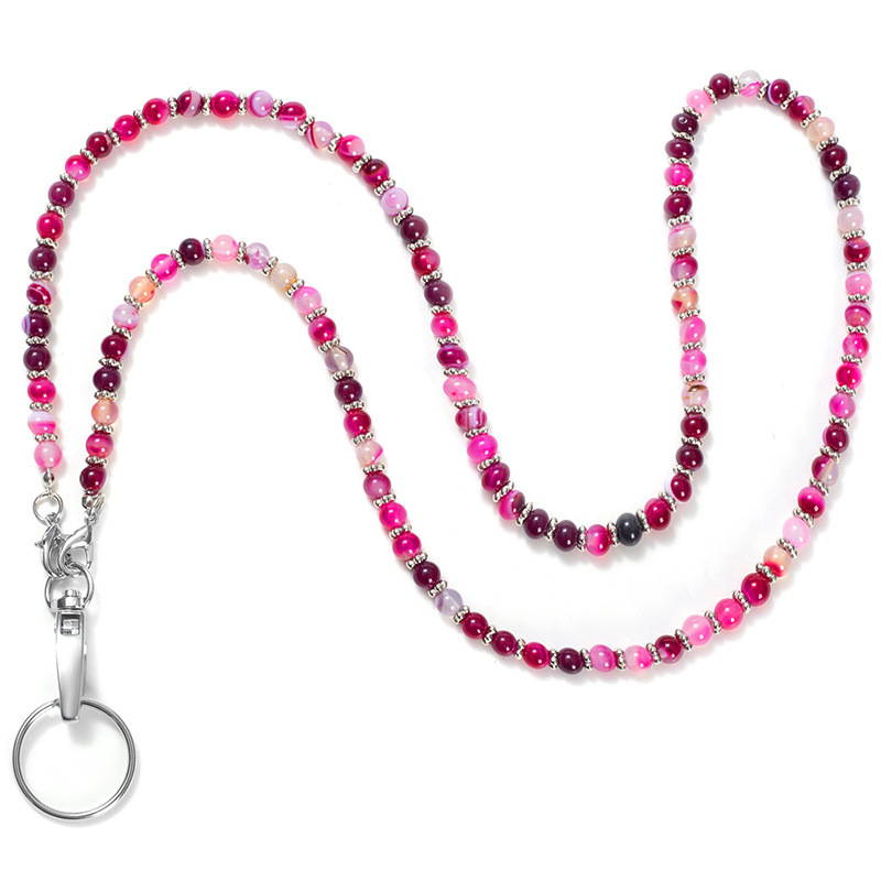 Colier cu lanyard din piatră naturală de cristal, design geometric, lanț de perle, lucrat manual, unisex