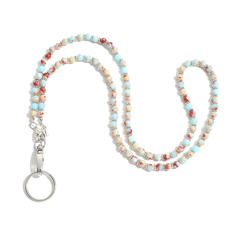 Colier cu lanyard din piatră naturală de cristal, design geometric, lanț de perle, lucrat manual, unisex