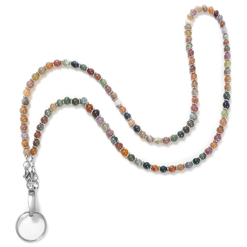 Colier cu lanyard din piatră naturală de cristal, design geometric, lanț de perle, lucrat manual, unisex
