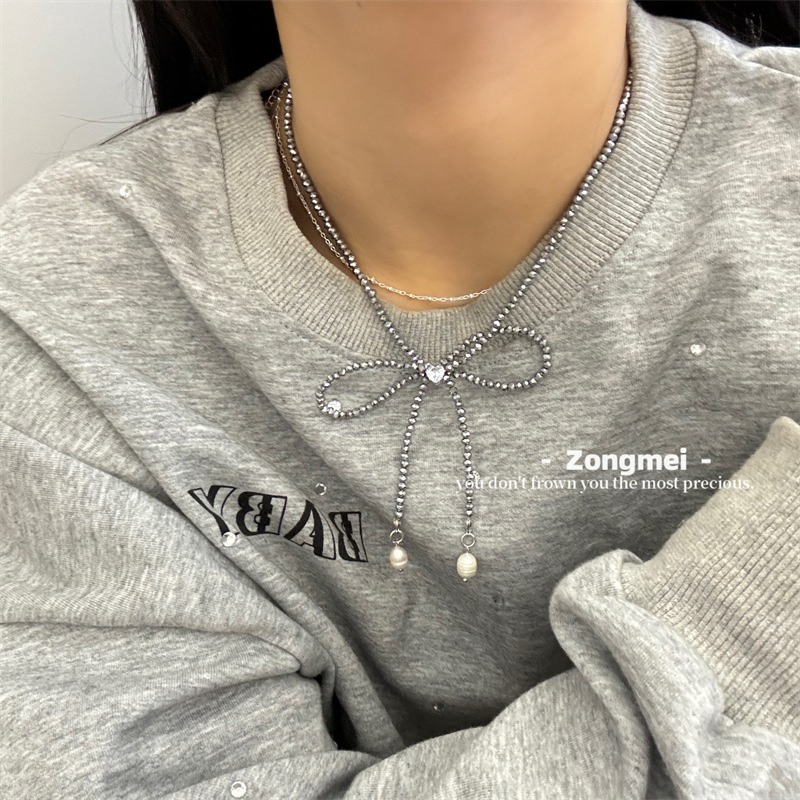 Colier – lucrat manual, stil fundă, mărgele din cristale artificiale, lanț electroplacat, origine Yiwu