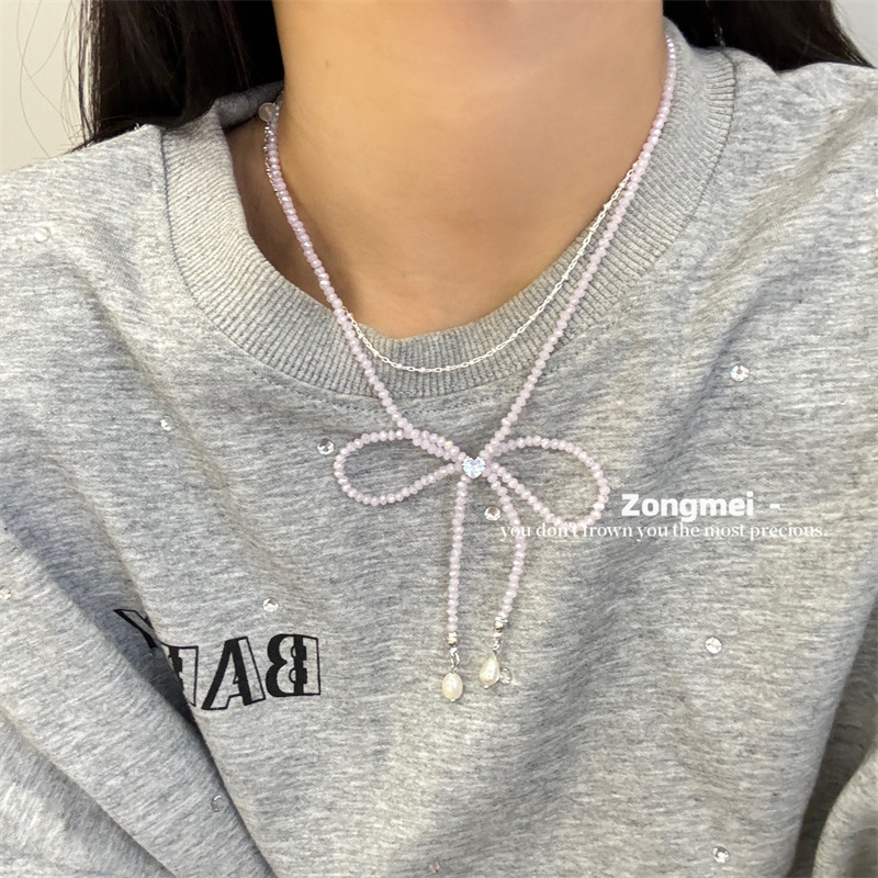 Colier – lucrat manual, stil fundă, mărgele din cristale artificiale, lanț electroplacat, origine Yiwu