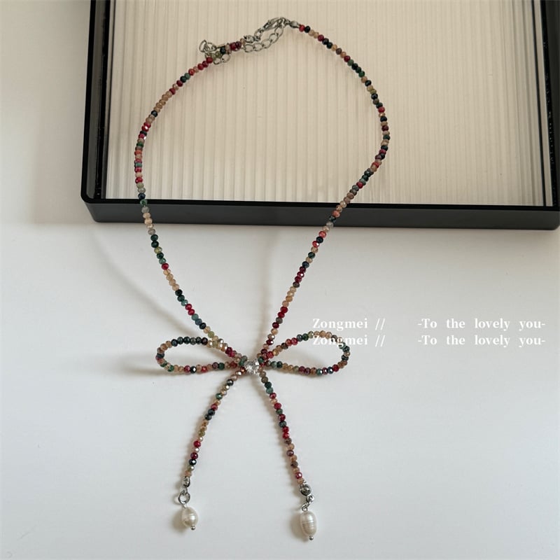 Colier – lucrat manual, stil fundă, mărgele din cristale artificiale, lanț electroplacat, origine Yiwu