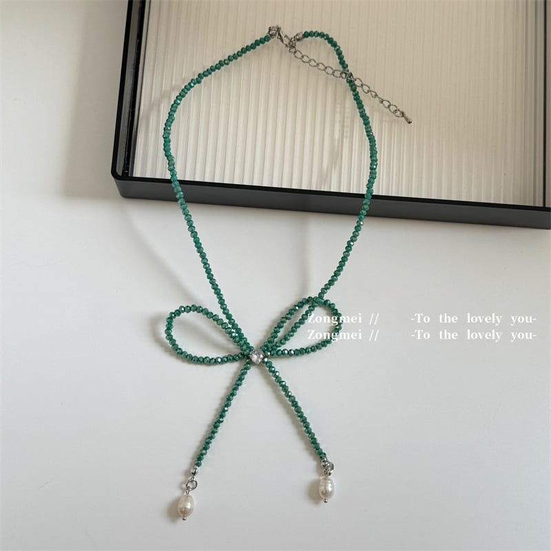 Colier – lucrat manual, stil fundă, mărgele din cristale artificiale, lanț electroplacat, origine Yiwu