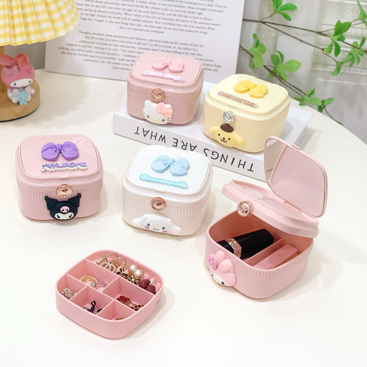Kutija za nakit za naušnice s kozmetičkim ogledalom, prijenosna plastična kutija za pohranu.