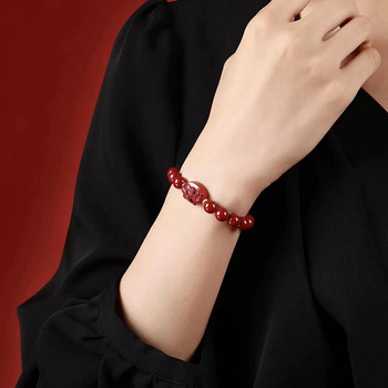 Brățară din cinnabar natural cu mărgele de an în naștere, modele animale zodiac, conținut ridicat de cinnabar, bijuterii etnice unisex