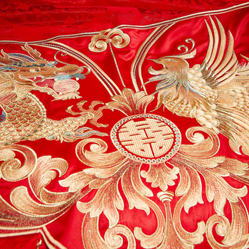 Σημαία κρεβατιού και κάλυμμα άκρου για γαμήλια διακόσμηση, κεντημένο μακρύ πανό με μοτίβο δράκος και Φοίνικας, κινέζικού στυλ για ξενοδοχειακή κρεβατοκάμαρα