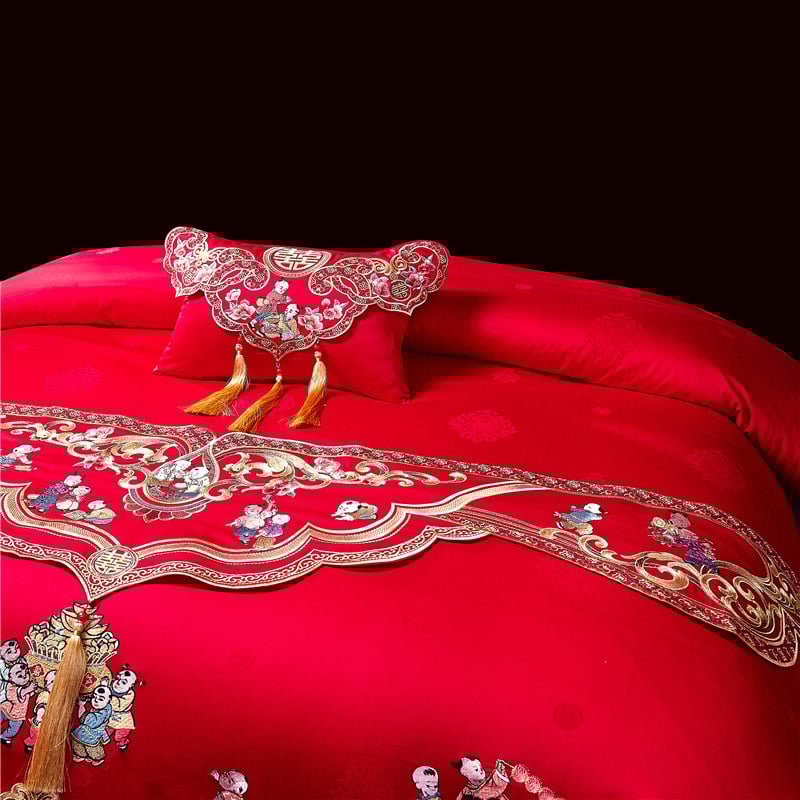Σημαία κρεβατιού και κάλυμμα άκρου για γαμήλια διακόσμηση, κεντημένο μακρύ πανό με μοτίβο δράκος και Φοίνικας, κινέζικού στυλ για ξενοδοχειακή κρεβατοκάμαρα