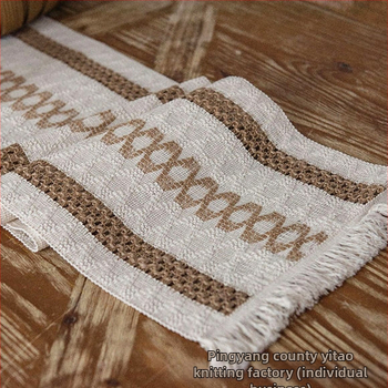 Steag pentru masă și față de masă, model în dungi din amestec in-bumbac 80/20, ciucuri, decor nordic luminos