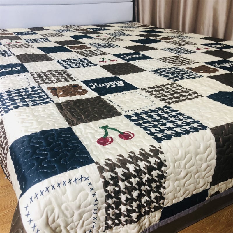 Κουβέρτα quilted για διπλό κρεβάτι, πολυεστέρας, ποιμενικό στυλ, μοτίβο πλέγμα