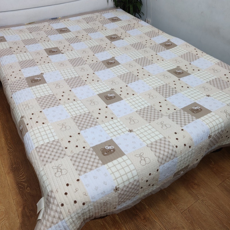 Κουβέρτα quilted για διπλό κρεβάτι, πολυεστέρας, ποιμενικό στυλ, μοτίβο πλέγμα
