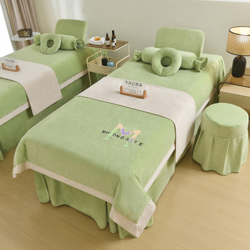 Σετ τεσσάρων τεμαχίων κάλυμμα κρεβατιού ομορφιάς, φθινόπωρο-χειμώνα, βελουτέ φλις μωρού, ελαφρύς πολυτελής σχεδιασμός σπα καλύμμα κρεβατιού με κέντημα και Twill ύφανση, αντίδραση βαφής