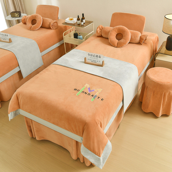 Σετ τεσσάρων τεμαχίων κάλυμμα κρεβατιού ομορφιάς, φθινόπωρο-χειμώνα, βελουτέ φλις μωρού, ελαφρύς πολυτελής σχεδιασμός σπα καλύμμα κρεβατιού με κέντημα και Twill ύφανση, αντίδραση βαφής