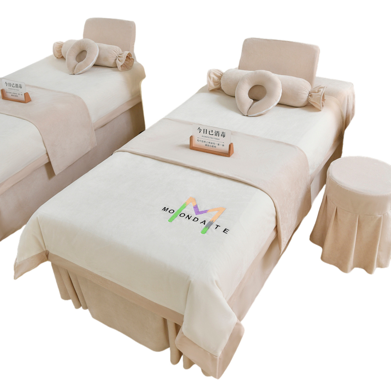 Σετ τεσσάρων τεμαχίων κάλυμμα κρεβατιού ομορφιάς, φθινόπωρο-χειμώνα, βελουτέ φλις μωρού, ελαφρύς πολυτελής σχεδιασμός σπα καλύμμα κρεβατιού με κέντημα και Twill ύφανση, αντίδραση βαφής