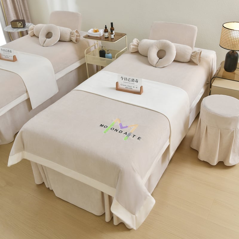 Σετ τεσσάρων τεμαχίων κάλυμμα κρεβατιού ομορφιάς, φθινόπωρο-χειμώνα, βελουτέ φλις μωρού, ελαφρύς πολυτελής σχεδιασμός σπα καλύμμα κρεβατιού με κέντημα και Twill ύφανση, αντίδραση βαφής