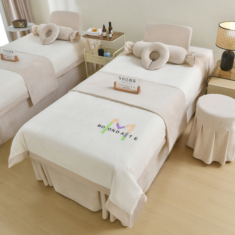 Σετ τεσσάρων τεμαχίων κάλυμμα κρεβατιού ομορφιάς, φθινόπωρο-χειμώνα, βελουτέ φλις μωρού, ελαφρύς πολυτελής σχεδιασμός σπα καλύμμα κρεβατιού με κέντημα και Twill ύφανση, αντίδραση βαφής