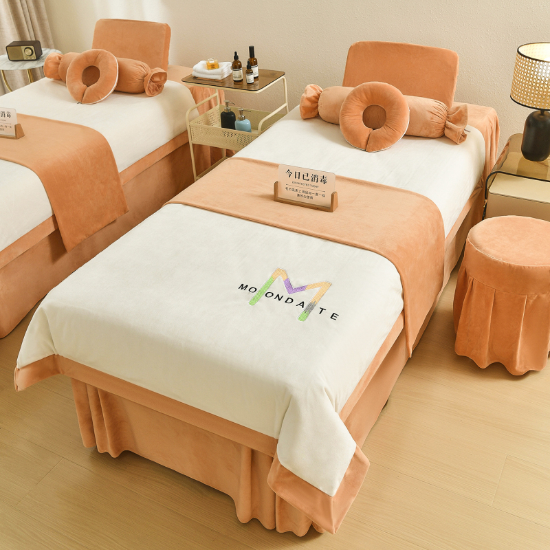 Σετ τεσσάρων τεμαχίων κάλυμμα κρεβατιού ομορφιάς, φθινόπωρο-χειμώνα, βελουτέ φλις μωρού, ελαφρύς πολυτελής σχεδιασμός σπα καλύμμα κρεβατιού με κέντημα και Twill ύφανση, αντίδραση βαφής