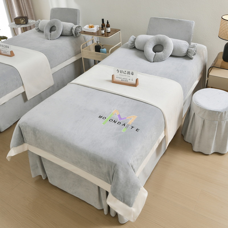 Σετ τεσσάρων τεμαχίων κάλυμμα κρεβατιού ομορφιάς, φθινόπωρο-χειμώνα, βελουτέ φλις μωρού, ελαφρύς πολυτελής σχεδιασμός σπα καλύμμα κρεβατιού με κέντημα και Twill ύφανση, αντίδραση βαφής