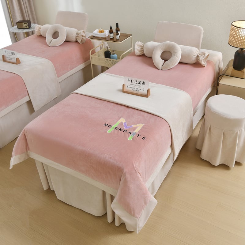 Σετ τεσσάρων τεμαχίων κάλυμμα κρεβατιού ομορφιάς, φθινόπωρο-χειμώνα, βελουτέ φλις μωρού, ελαφρύς πολυτελής σχεδιασμός σπα καλύμμα κρεβατιού με κέντημα και Twill ύφανση, αντίδραση βαφής